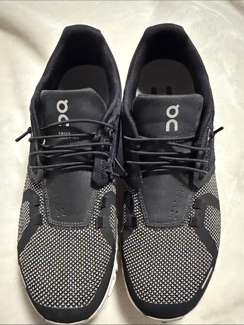On Running Men’s Black and White Knit Athletic Shoes